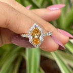 2.00 CT Dutch Marquise Champagne Moissanite Engagement Ring, Halo Wedding Ring, Cathedral Set with Pave Band Ring, Anniversary Gifts