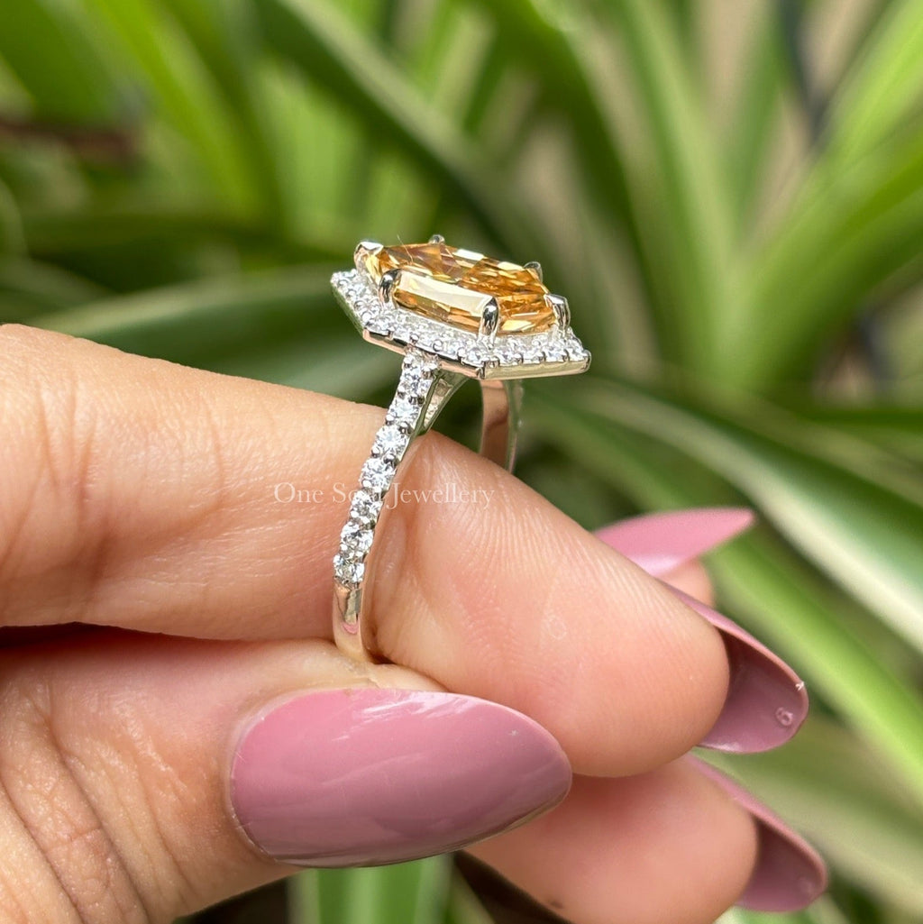 2.00 CT Dutch Marquise Champagne Moissanite Engagement Ring, Halo Wedding Ring, Cathedral Set with Pave Band Ring, Anniversary Gifts