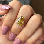 Oval Cut Yellow Moissanite Engagement Ring, Crushed Ice Oval Wedding Ring, Hidden Halo Ring, Oval Moissanite Solitaire Proposal Ring