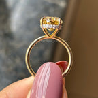 Oval Cut Yellow Moissanite Engagement Ring, Crushed Ice Oval Wedding Ring, Hidden Halo Ring, Oval Moissanite Solitaire Proposal Ring