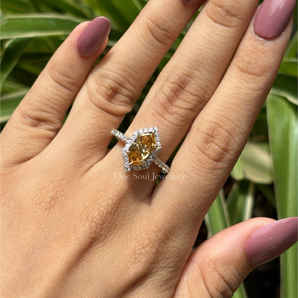 2.00 CT Dutch Marquise Champagne Moissanite Engagement Ring, Halo Wedding Ring, Cathedral Set with Pave Band Ring, Anniversary Gifts