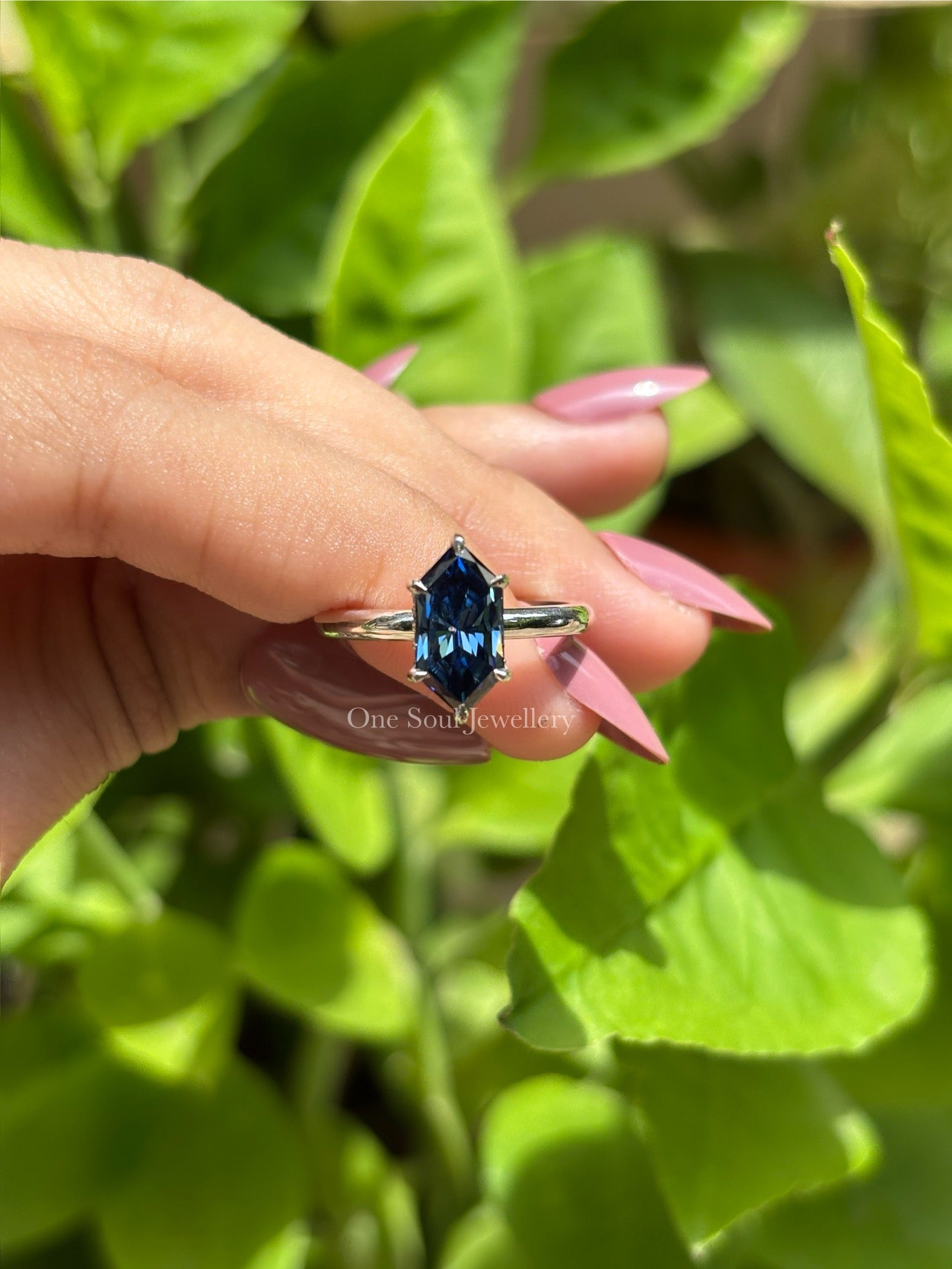 Dutch Marquise Dark Blue Moissanite Engagement Ring, Hidden Halo Solitaire Ring, Vintage Wedding Ring, Anniversary Gift, Promise Ring