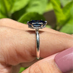 Dutch Marquise Dark Blue Moissanite Engagement Ring, Hidden Halo Solitaire Ring, Vintage Wedding Ring, Anniversary Gift, Promise Ring