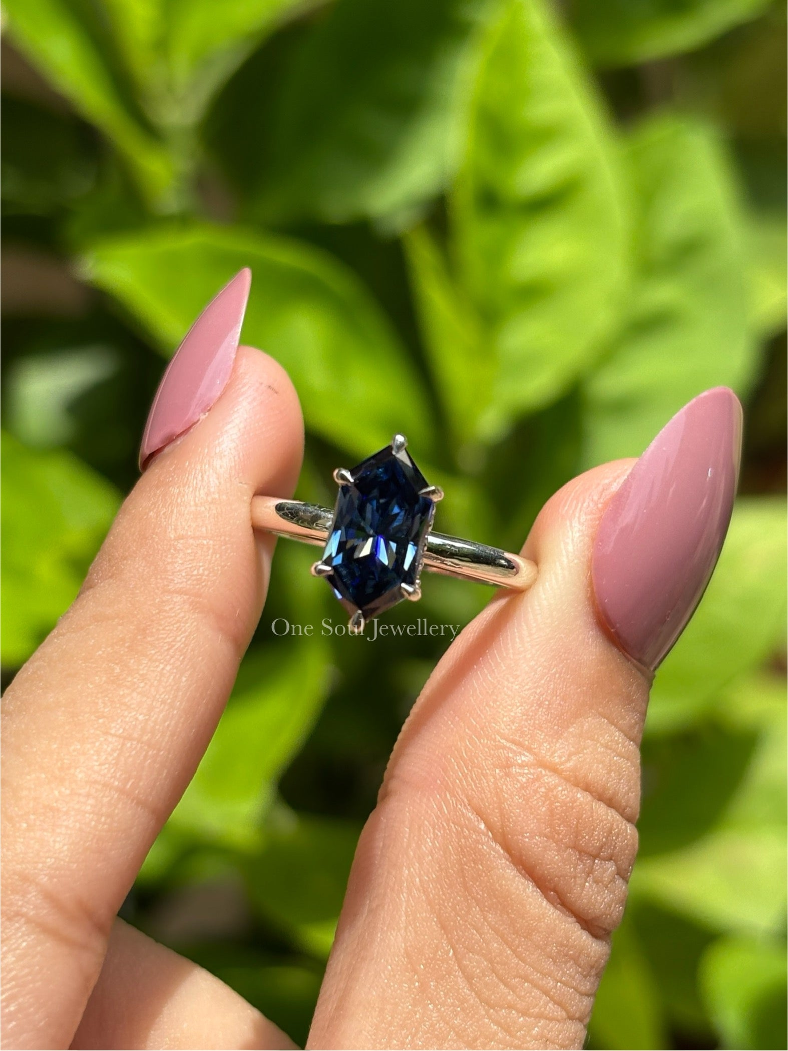 Dutch Marquise Dark Blue Moissanite Engagement Ring, Hidden Halo Solitaire Ring, Vintage Wedding Ring, Anniversary Gift, Promise Ring