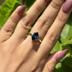 Dutch Marquise Dark Blue Moissanite Engagement Ring, Hidden Halo Solitaire Ring, Vintage Wedding Ring, Anniversary Gift, Promise Ring
