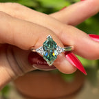 2.00 CT Blue Green Dutch Marquise Moissanite Engagement Ring, Round Moissanite Accent Wedding Ring, V Prong, Proposal Ring, Ring for Women