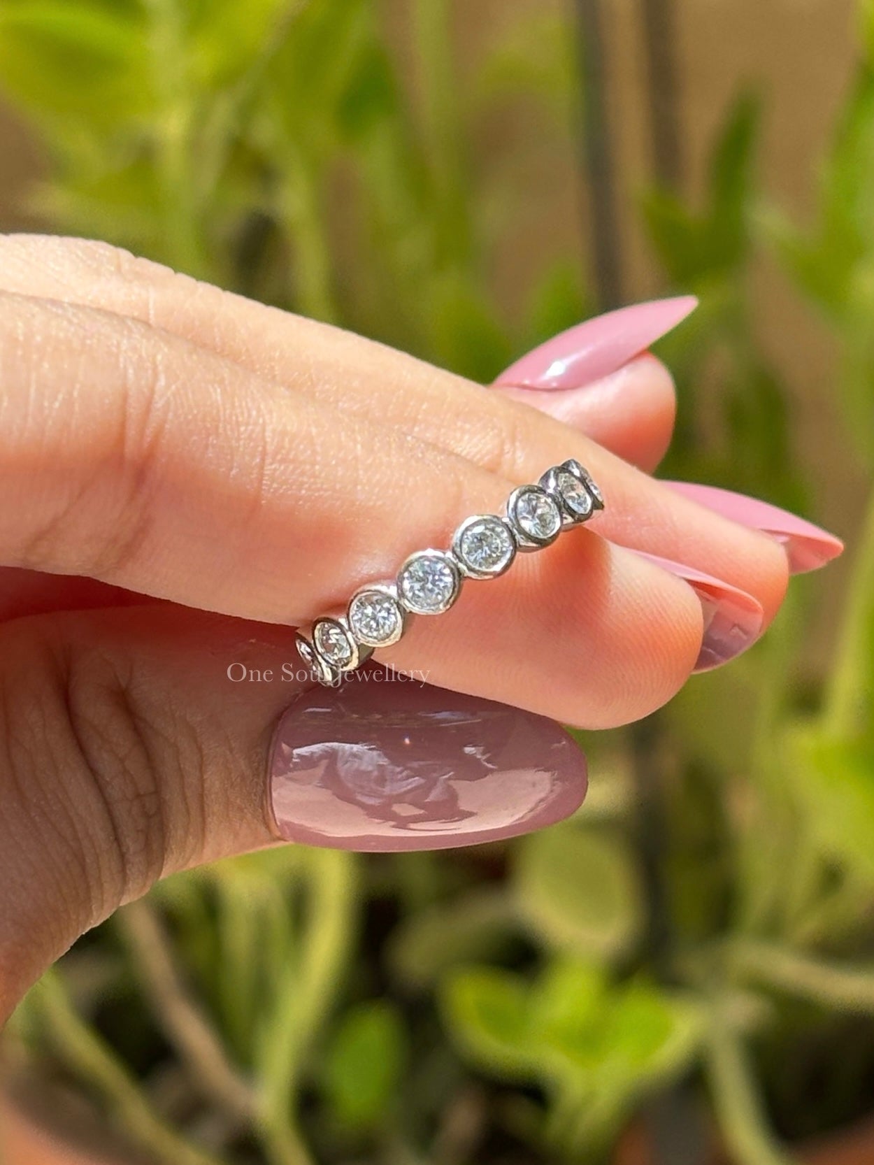 Grey Oval Moissanite Engagement Ring, Bridal Ring Set, Stacking Bubble Band, Full Eternity Band, Wedding Band