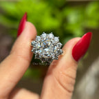 3.75 CTW Colorless Old Cut Round Moissanite Engagement Ring, Vintage Halo Wedding Ring, Floral Halo Ring, Rings for Women, Anniversary Gift