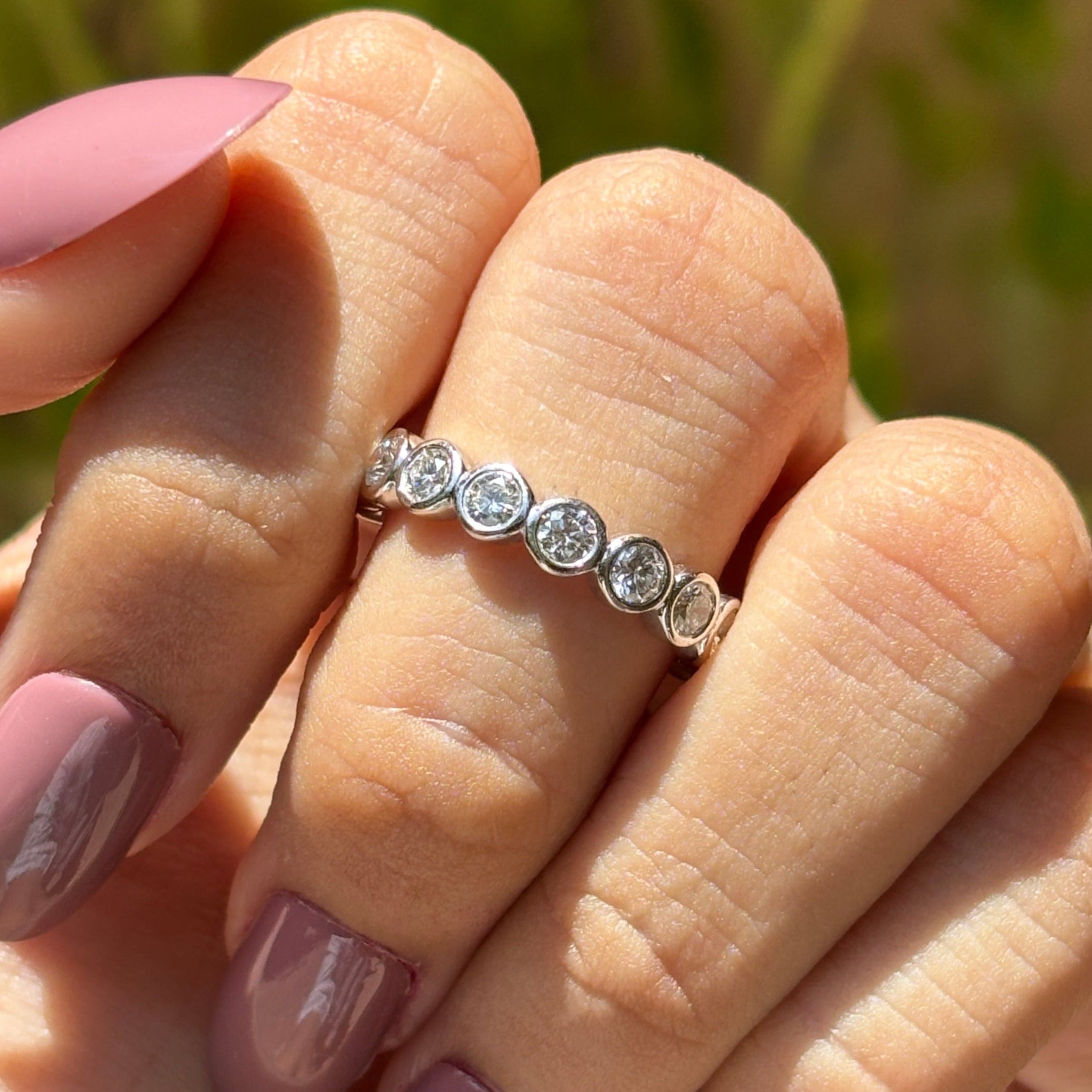 Round Moissanite Bubble Band, 4.00 MM Round Colorless Moissanite Band, Bezel Set Band, Stacking Band