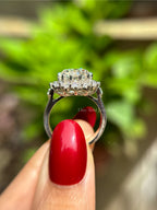 Old European Cut Halo Moissanite Ring, Vintage Engagement Ring, Cluster Moissanite White Gold Ring