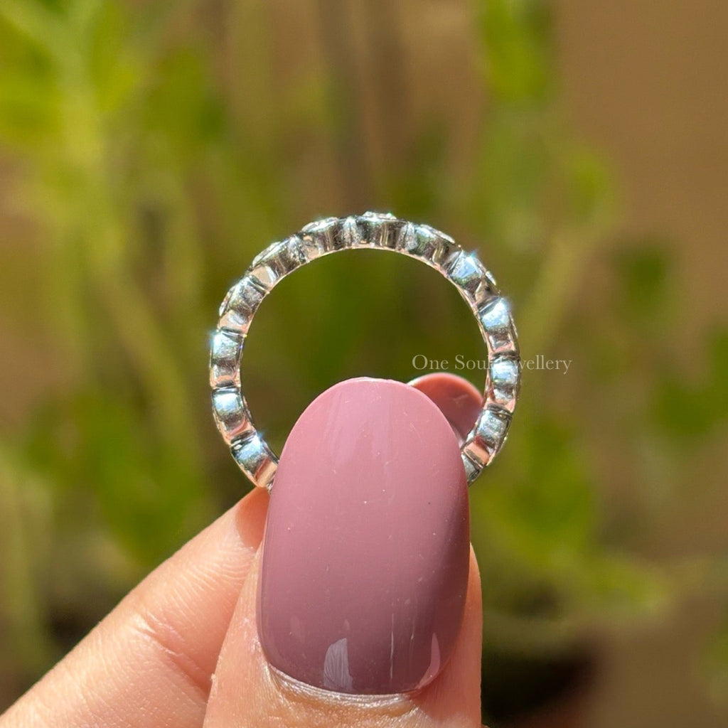 Round Moissanite Bubble Band, 4.00 MM Round Colorless Moissanite Band, Bezel Set Band, Stacking Band