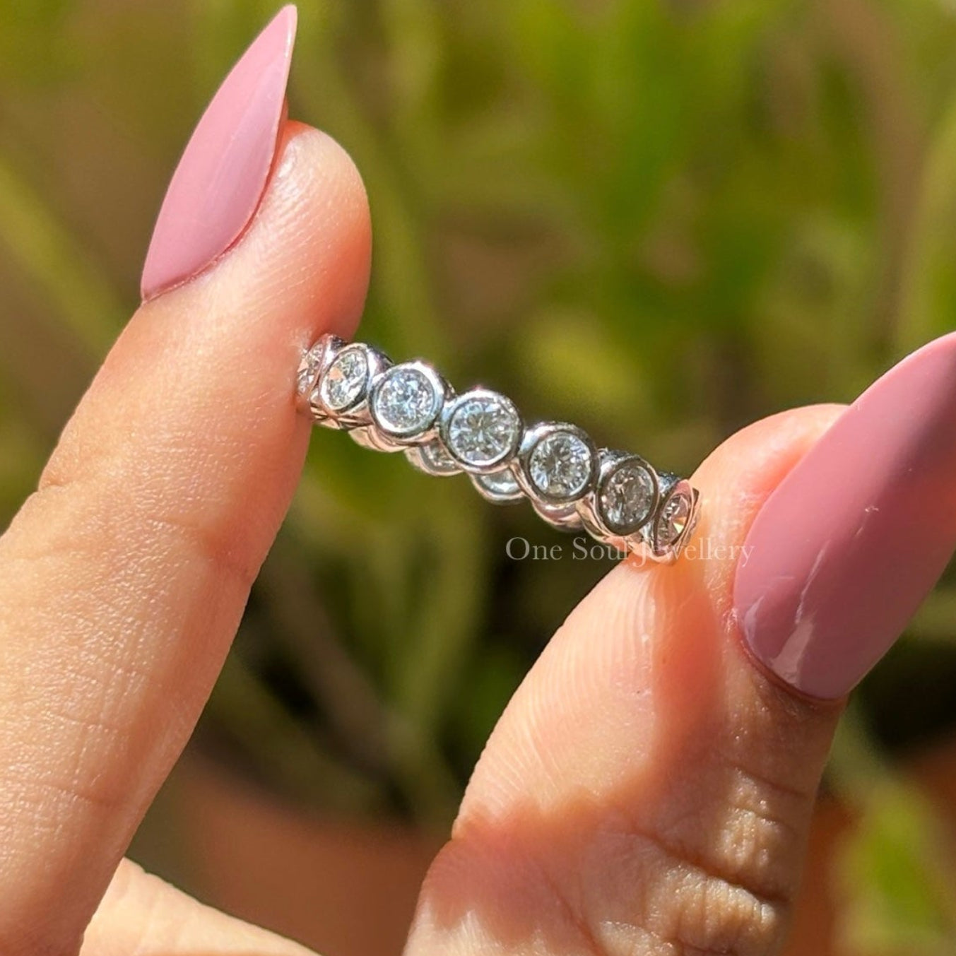 Round Moissanite Bubble Band, 4.00 MM Round Colorless Moissanite Band, Bezel Set Band, Stacking Band