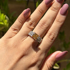 Champagne Princess Moissanite Bridal Ring Set, Eternity Matching Band, Engagement Ring with Wedding Band Set, Stackable Bands, 14K Gold Set