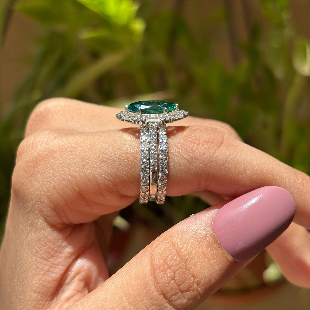 2.00 CT Dutch Marquise Green Moissanite Engagement Ring, Bridal Ring Set, Pave Wedding Set, Stackable Band, Anniversary Gifts Ring