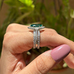 2.00 CT Dutch Marquise Green Moissanite Engagement Ring, Bridal Ring Set, Pave Wedding Set, Stackable Band, Anniversary Gifts Ring