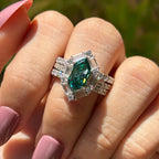 2.00 CT Dutch Marquise Green Moissanite Engagement Ring, Bridal Ring Set, Pave Wedding Set, Stackable Band, Anniversary Gifts Ring