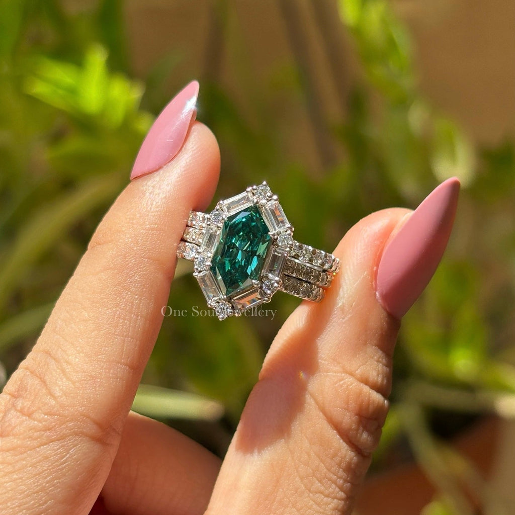 2.00 CT Dutch Marquise Green Moissanite Engagement Ring, Bridal Ring Set, Pave Wedding Set, Stackable Band, Anniversary Gifts Ring