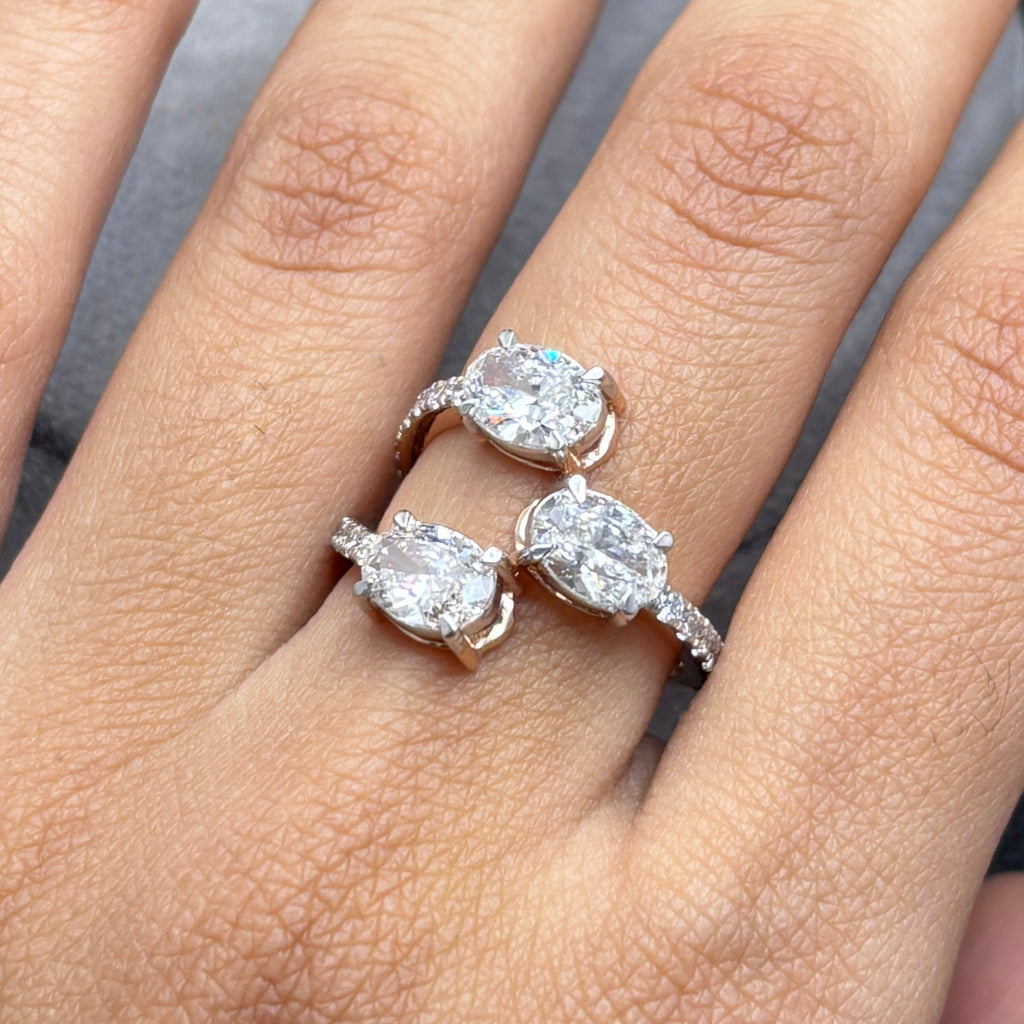 Three Stone Oval Lab Diamond Ring, Trilogy Engagement Ring, Bypass Shank Bridal Ring, Certified Diamond Ring, Anniversary Gift Ring