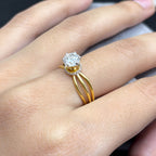 Solitaire Round Lab Diamond Engagement Ring, 1.00 CT Diamond Wedding Ring, Yellow Gold Hidden Halo, 3 Row Split Shank Ring, Proposal Ring