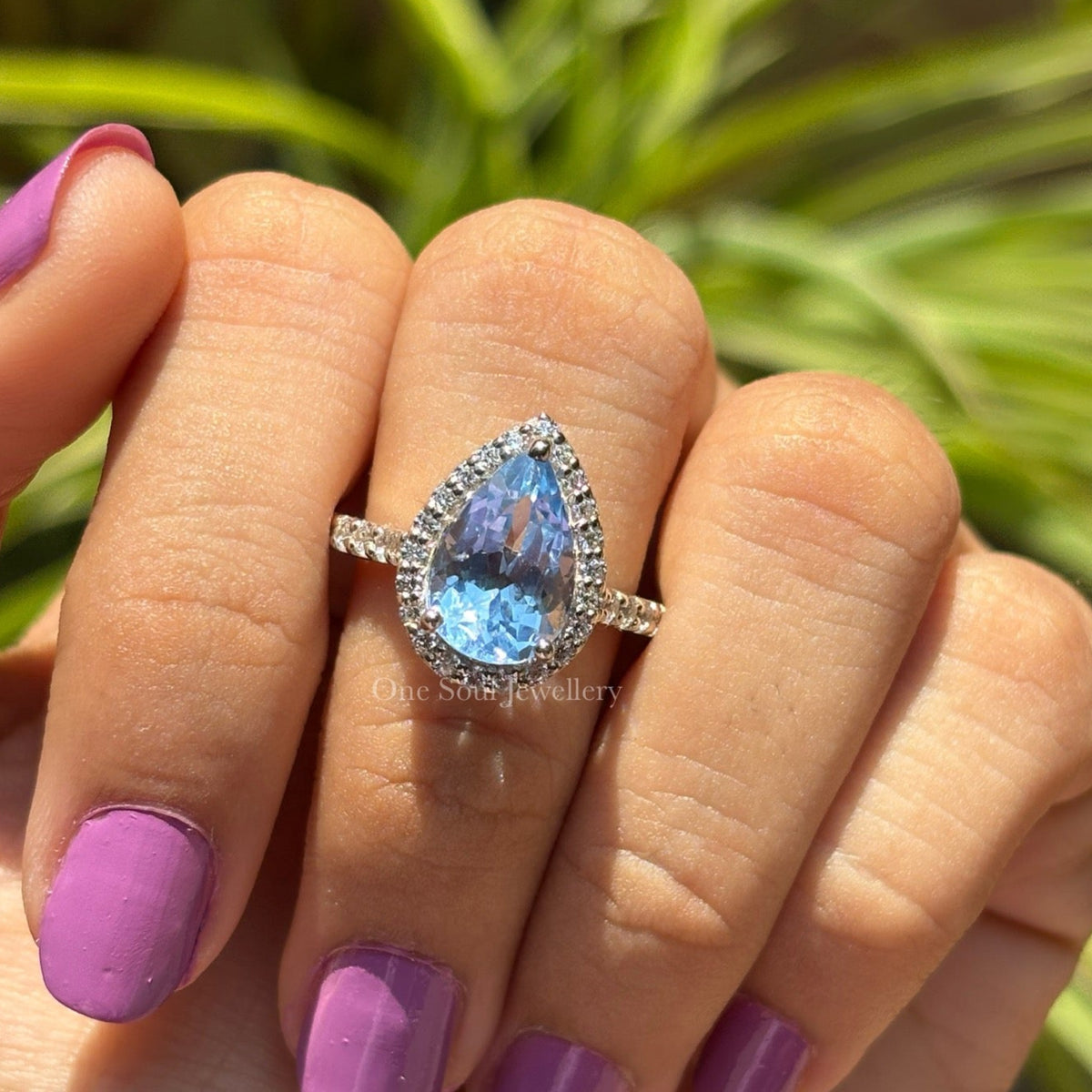 Pear Aquamarine Halo Engagement Ring, Pave Set Wedding Ring, White Gold Ring, Proposal Ring, Halo Aquamarine Ring, Anniversary Gift Ring