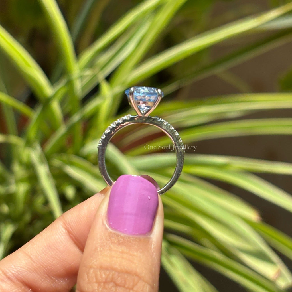 Round Aquamarine Engagement Ring, 4.00 CT Aquamarine Wedding Ring, Solitaire Proposal Ring, White Gold Ring, Celebrity Style Ring