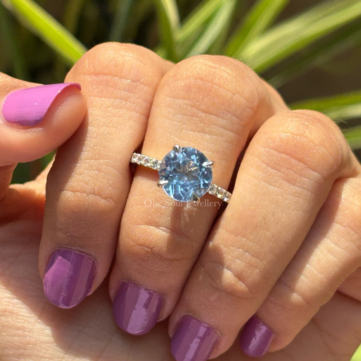 Round Aquamarine Engagement Ring, 4.00 CT Aquamarine Wedding Ring, Solitaire Proposal Ring, White Gold Ring, Celebrity Style Ring