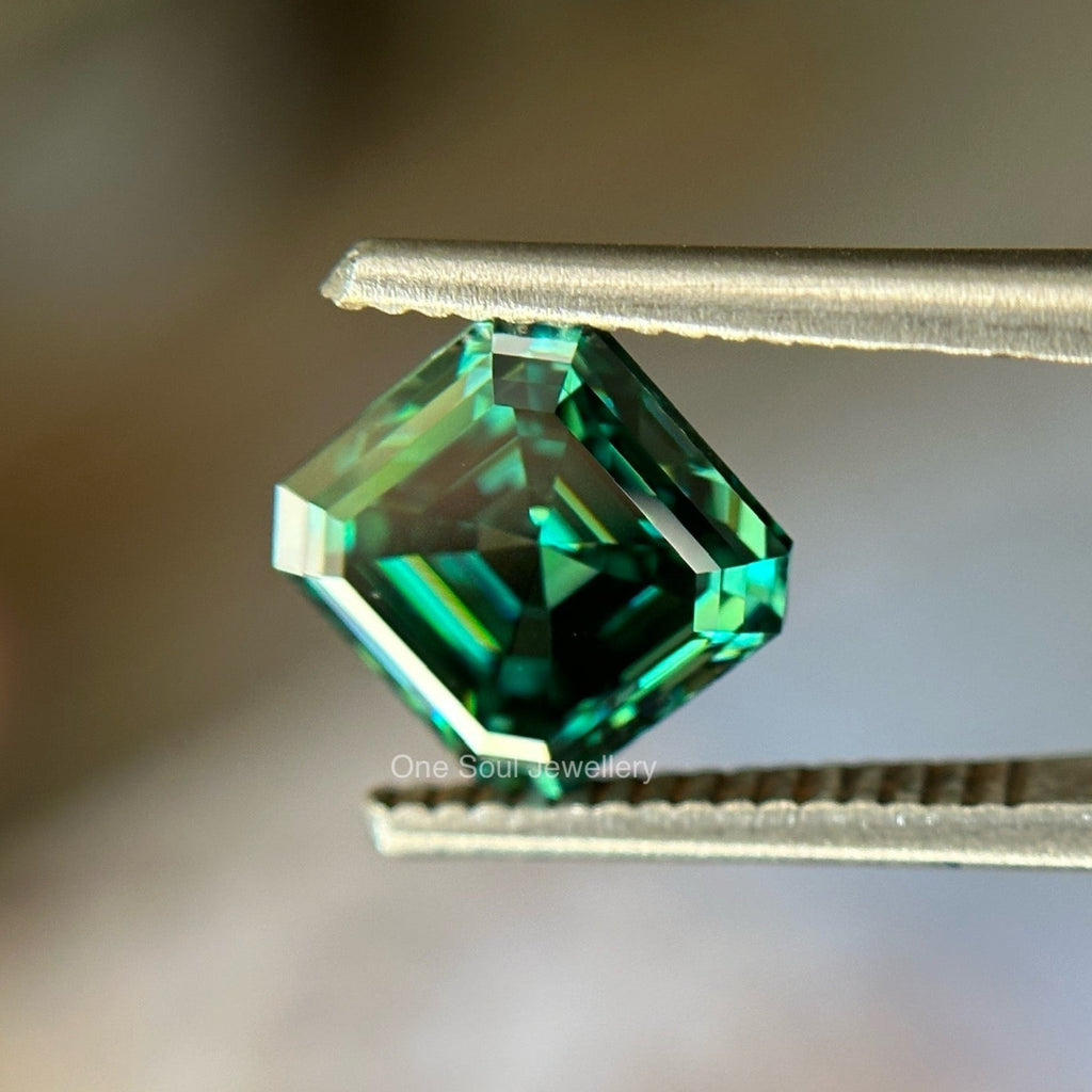 2.78 CT Asscher Cut Dark Green Loose Moissanite Gemstone, Handmade fancy Color Stone for Rings/Earrings/Pendants, Antique Sparkling Stone