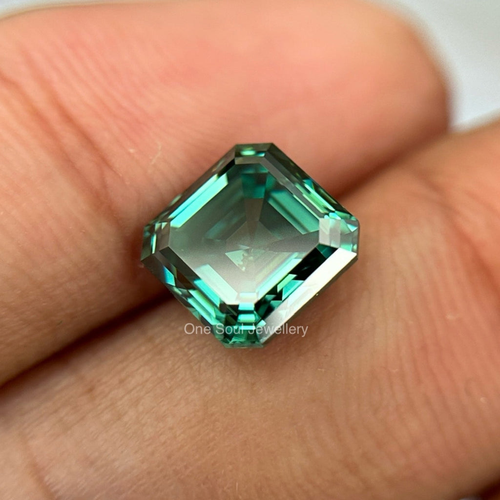 2.78 CT Asscher Cut Dark Green Loose Moissanite Gemstone, Handmade fancy Color Stone for Rings/Earrings/Pendants, Antique Sparkling Stone