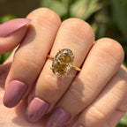 Oval Cut Yellow Moissanite Engagement Ring, Crushed Ice Oval Wedding Ring, Hidden Halo Ring, Oval Moissanite Solitaire Proposal Ring
