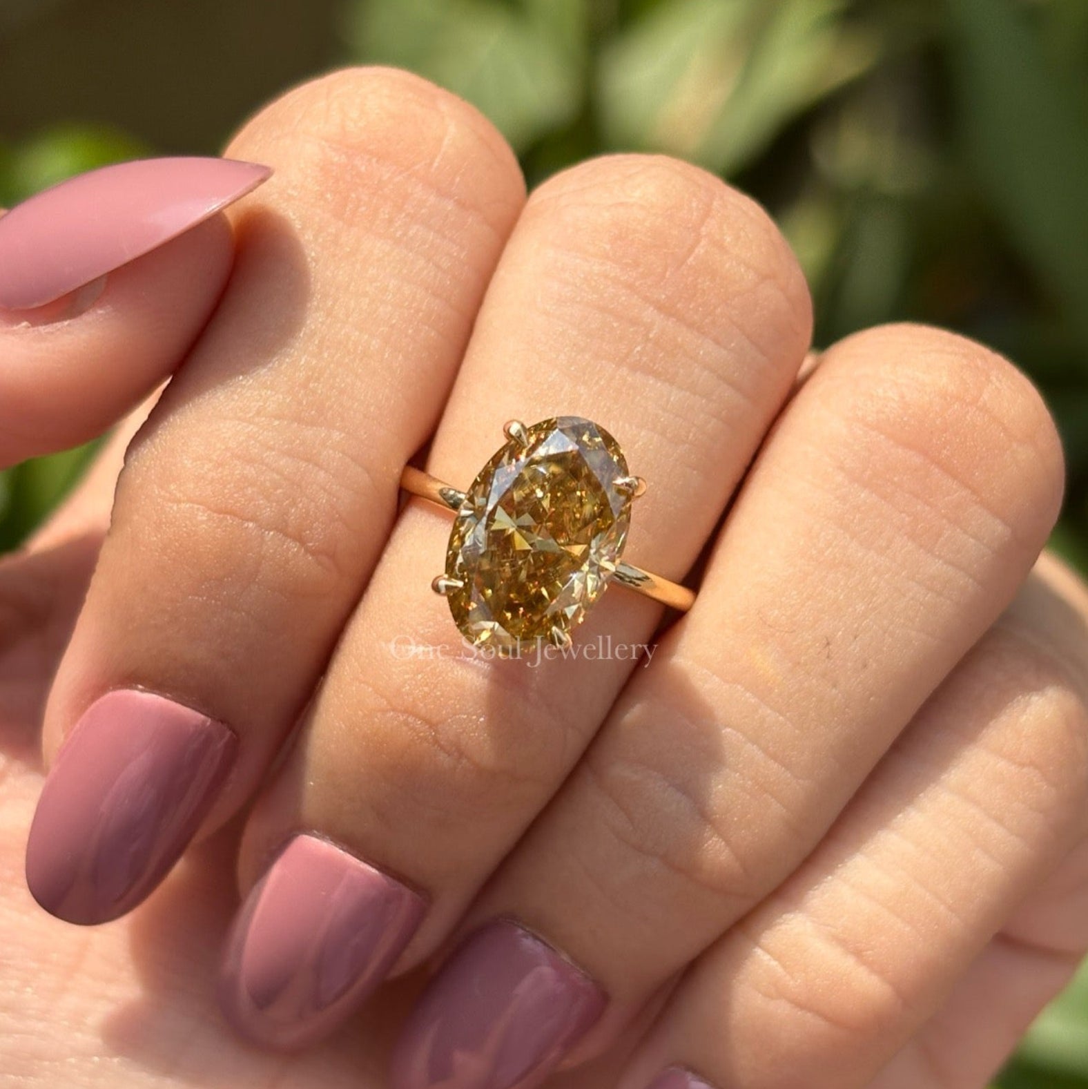 Oval Cut Yellow Moissanite Engagement Ring, Crushed Ice Oval Wedding Ring, Hidden Halo Ring, Oval Moissanite Solitaire Proposal Ring