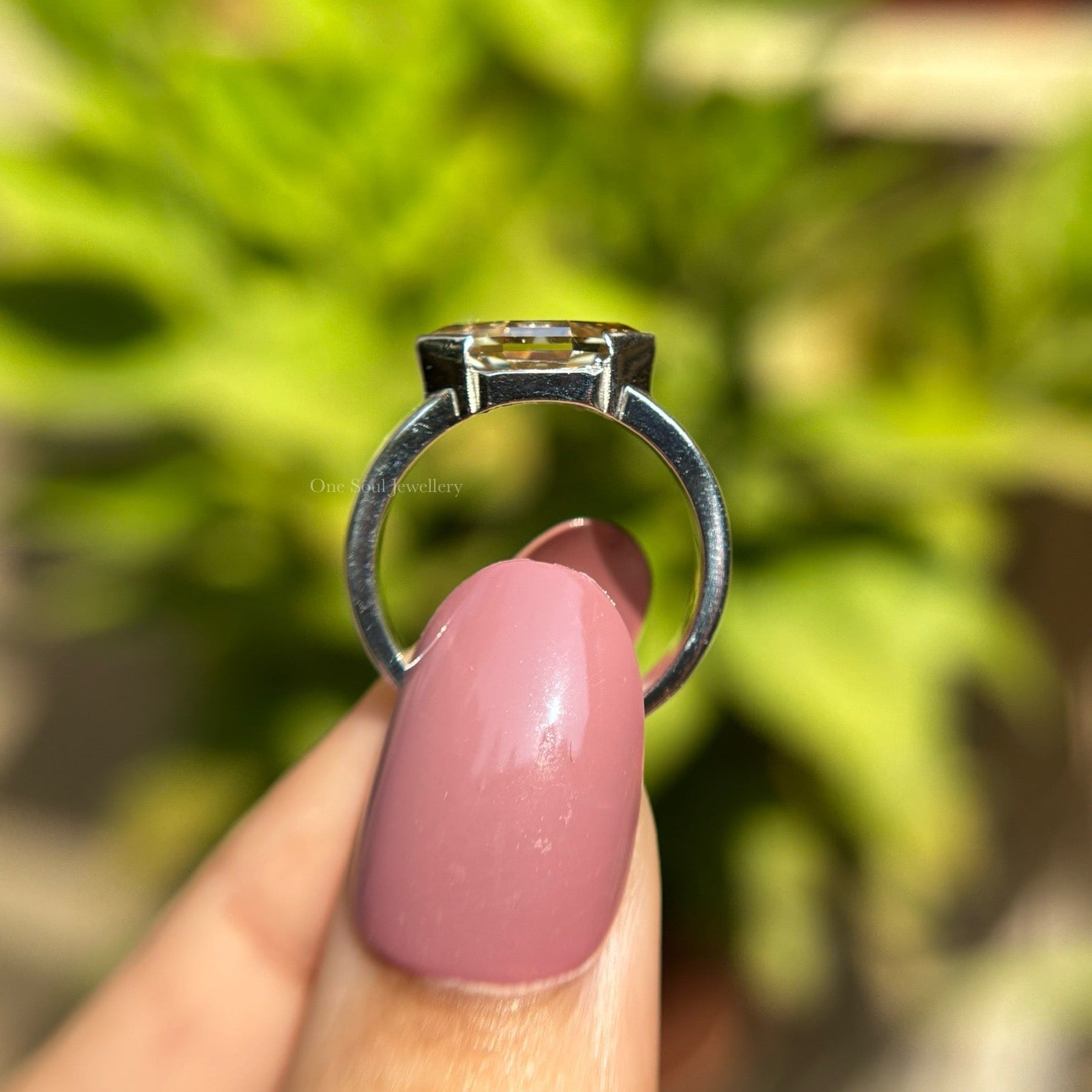 2.00 CT Dutch Marquise Yellow Moissanite Engagement Ring, East West Set Wedding Ring, Half Bezel Solitaire Ring, Wide Band Ring, V Prong
