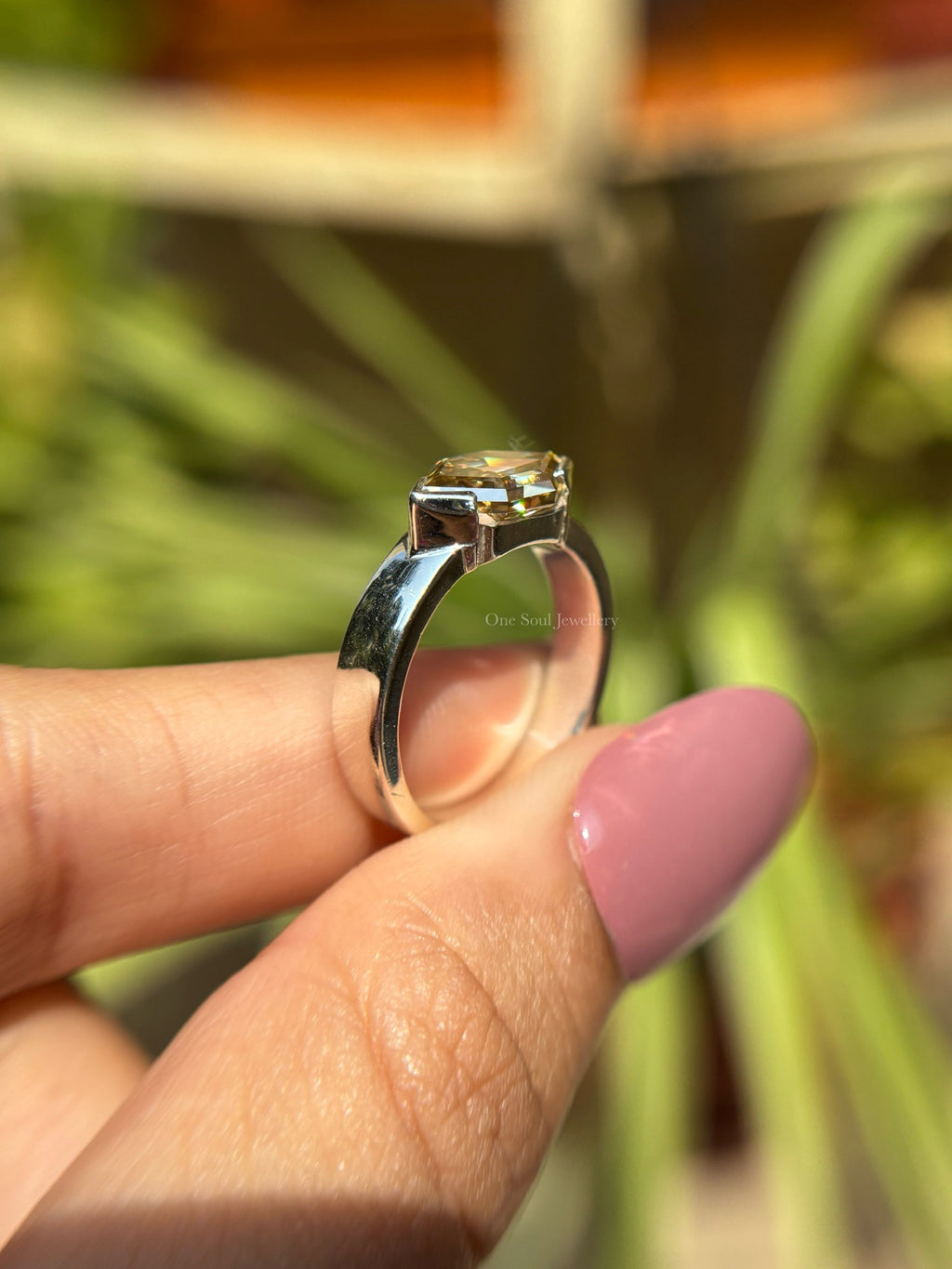 Dutch Marquise Yellow Moissanite Engagement Ring, Step Cut Bezel Solitaire Ring, V Prong, Proposal Ring