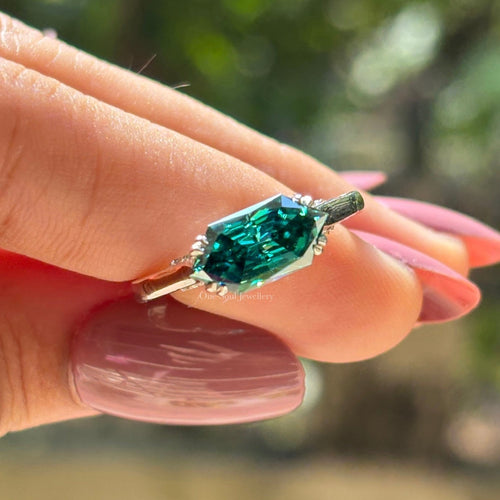 2.00 CT Dutch Marquise Dark Green Moissanite Engagement Ring, East to West Hidden Halo Wedding Ring, Pave Set Bridge, Vintage Marquise Rings