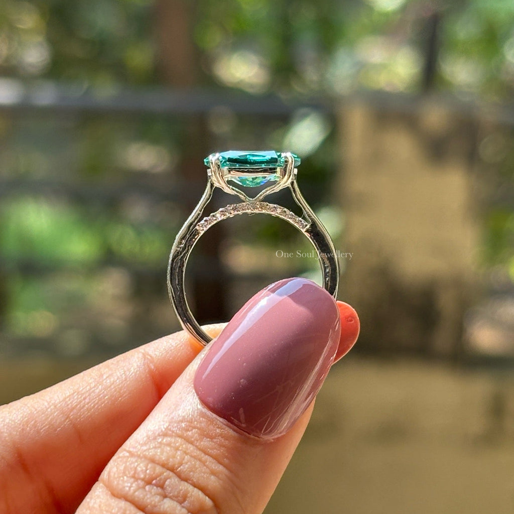 2.00 CT Dutch Marquise Dark Green Moissanite Engagement Ring, East to West Hidden Halo Wedding Ring, Pave Set Bridge, Vintage Marquise Rings
