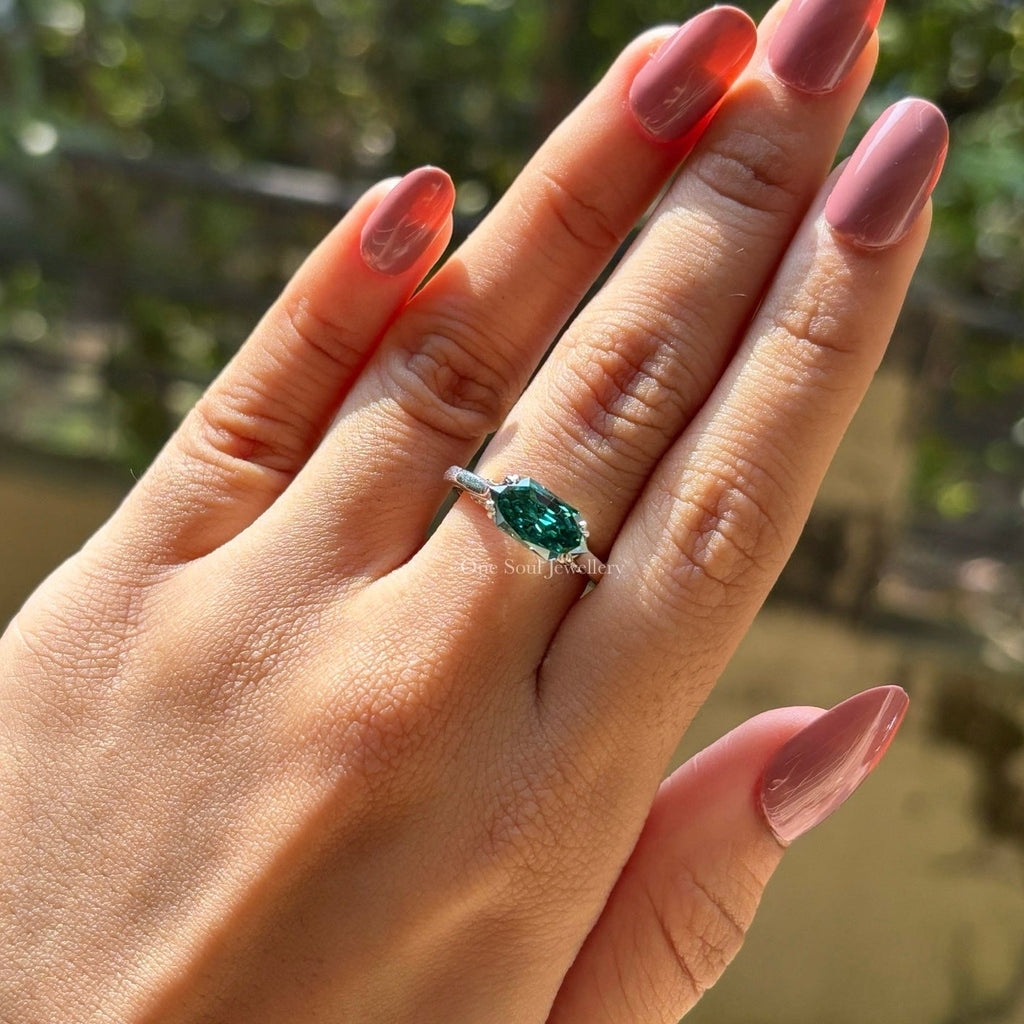 2.00 CT Dutch Marquise Dark Green Moissanite Engagement Ring, East to West Hidden Halo Wedding Ring, Pave Set Bridge, Vintage Marquise Rings
