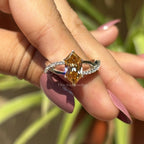 Dutch Marquise Cut 2.00 CT Champagne Moissanite Engagement Ring, Twisted Shank Accent Wedding Ring, Claw Prongs, Rings for Women