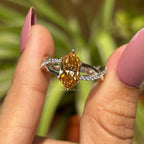 Dutch Marquise Cut 2.00 CT Champagne Moissanite Engagement Ring, Twisted Shank Accent Wedding Ring, Claw Prongs, Rings for Women