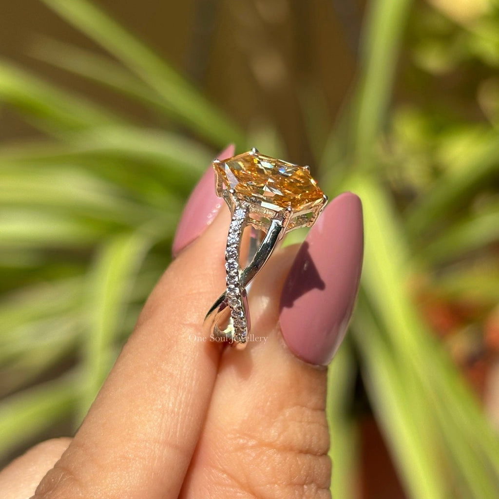 Dutch Marquise Cut 2.00 CT Champagne Moissanite Engagement Ring, Twisted Shank Accent Wedding Ring, Claw Prongs, Rings for Women