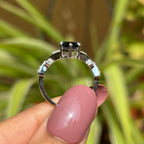 2.00 CT Dark Blue Dutch Marquise Moissanite Engagement Ring, Round Moissanite Accent Wedding Ring, Vintage 14K White Gold Ring for Women