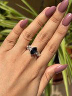 2.00CT Dark Blue Dutch Marquise Moissanite Engagement Ring, Round Moissanite Accent Wedding Ring, Vintage 14K Ring