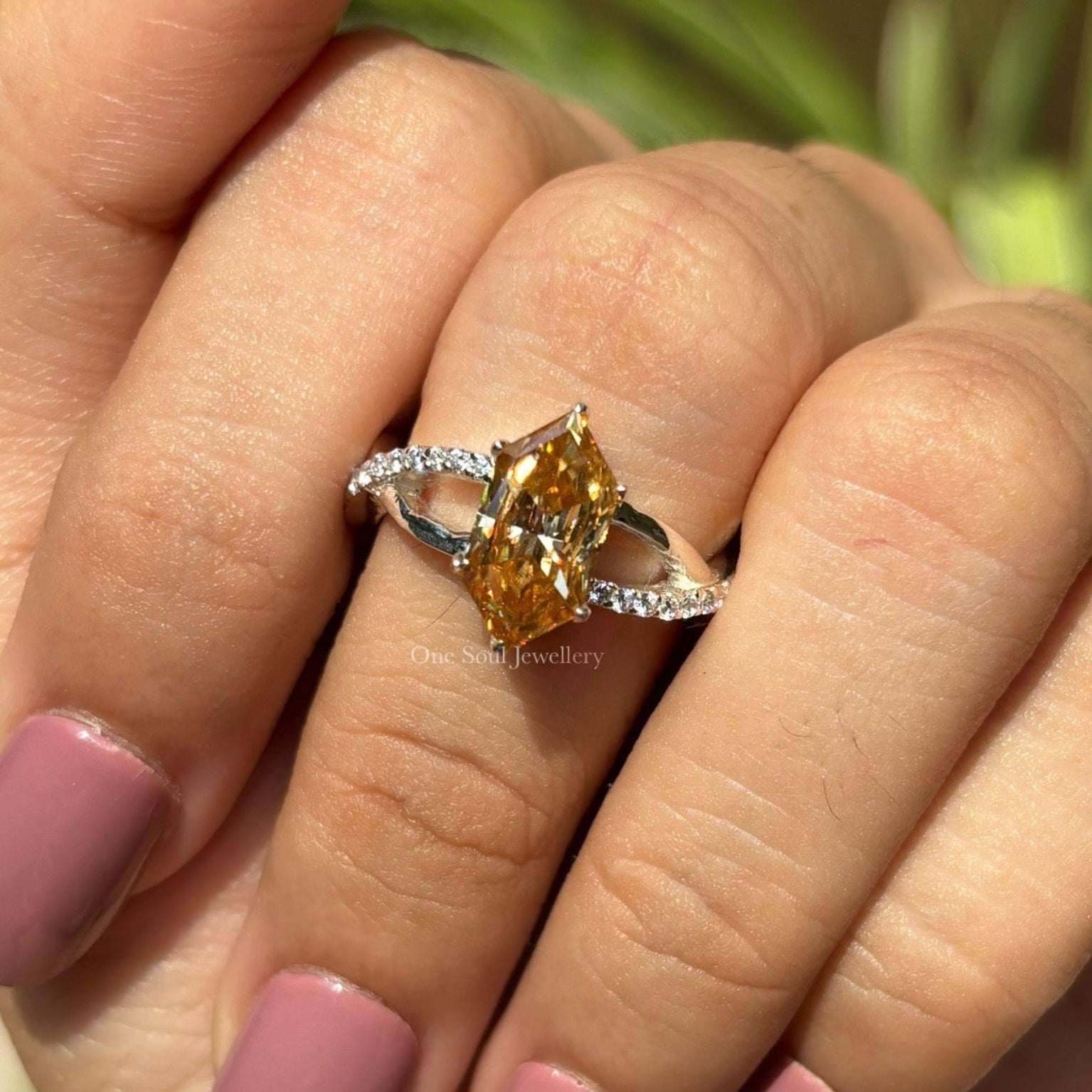 Dutch Marquise Cut 2.00 CT Champagne Moissanite Engagement Ring, Twisted Shank Accent Wedding Ring, Claw Prongs, Rings for Women