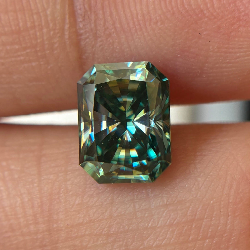 2.00 CT Green Blue Radiant Cut Moissanite for Engagement Ring, Antique Radiant Cut, Handmade Moissanite Gemstone for Gift Sparkling Gemstone