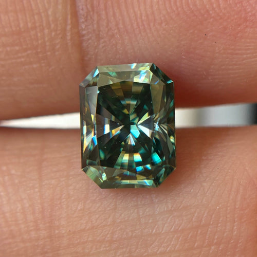 2.00 CT Green Blue Radiant Cut Moissanite for Engagement Ring, Antique Radiant Cut, Handmade Moissanite Gemstone for Gift Sparkling Gemstone