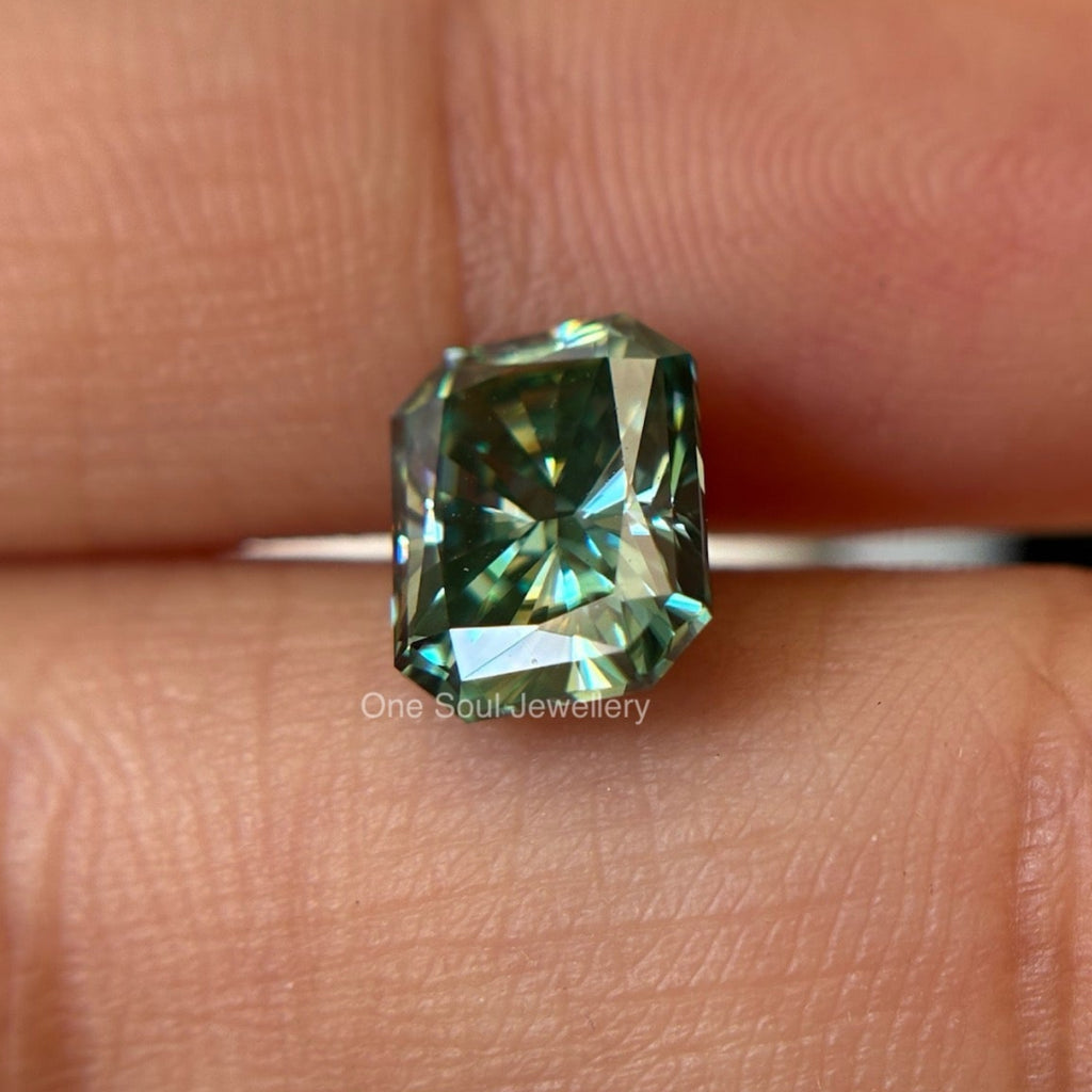 2.00 CT Green Blue Radiant Cut Moissanite for Engagement Ring, Antique Radiant Cut, Handmade Moissanite Gemstone for Gift Sparkling Gemstone