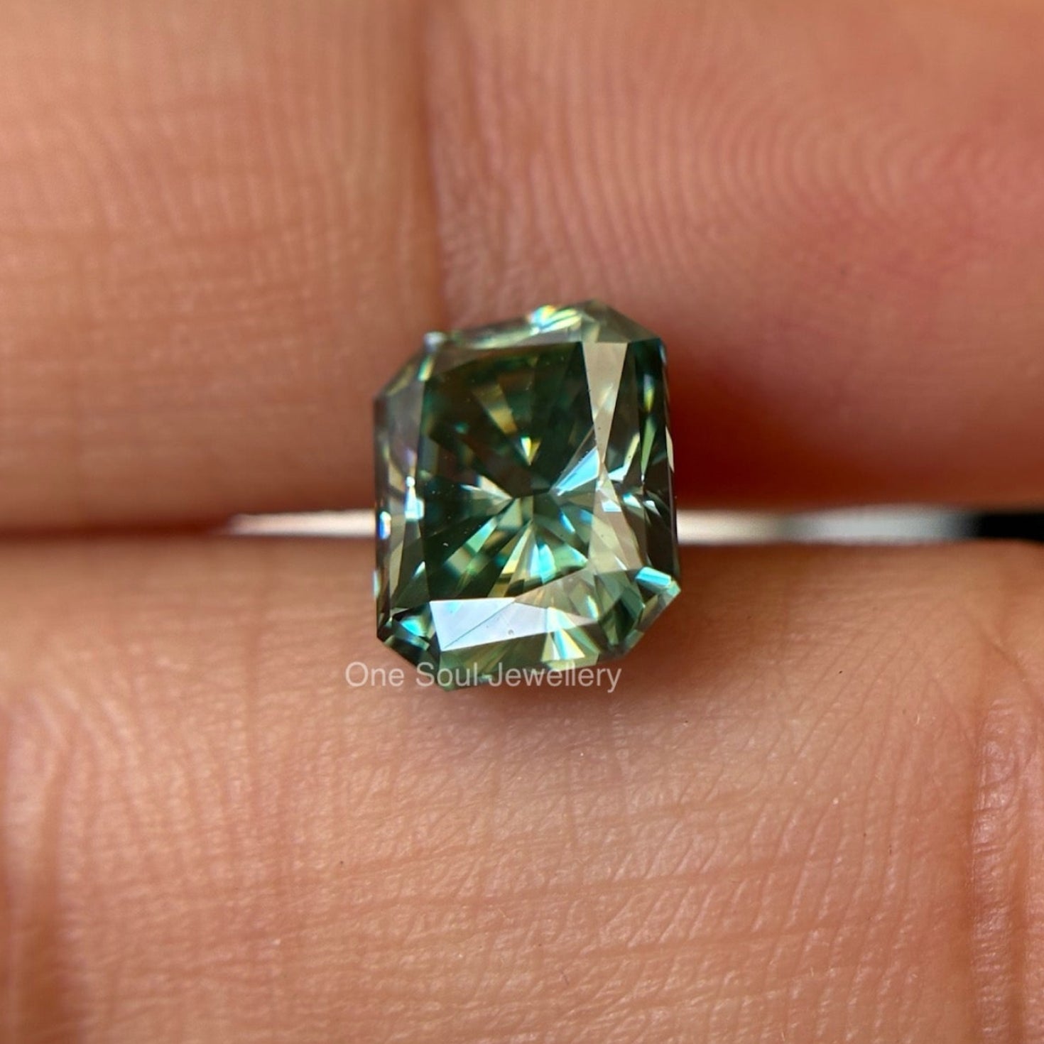 2.00 CT Green Blue Radiant Cut Moissanite for Engagement Ring, Antique Radiant Cut, Handmade Moissanite Gemstone for Gift Sparkling Gemstone