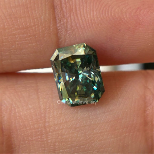 2.00 CT Green Blue Radiant Cut Moissanite for Engagement Ring, Antique Radiant Cut, Handmade Moissanite Gemstone for Gift Sparkling Gemstone