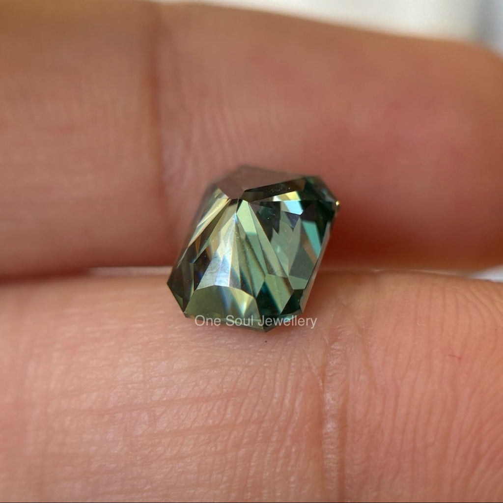 2.00 CT Green Blue Radiant Cut Moissanite for Engagement Ring, Antique Radiant Cut, Handmade Moissanite Gemstone for Gift Sparkling Gemstone