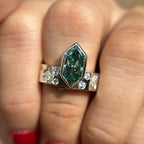 2.00 CT Blue Green Dutch Marquise Moissanite Engagement Ring, Bezel Set Wedding Ring, 14K White Gold Thick Band Ring, Unique Starburst Band