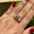 5.30 TCW Oval Cut Yellow Moissanite Engagement Ring, Three Stone Wedding Ring with Oval Accents, Two Tone Bridal Ring, Propose Ring