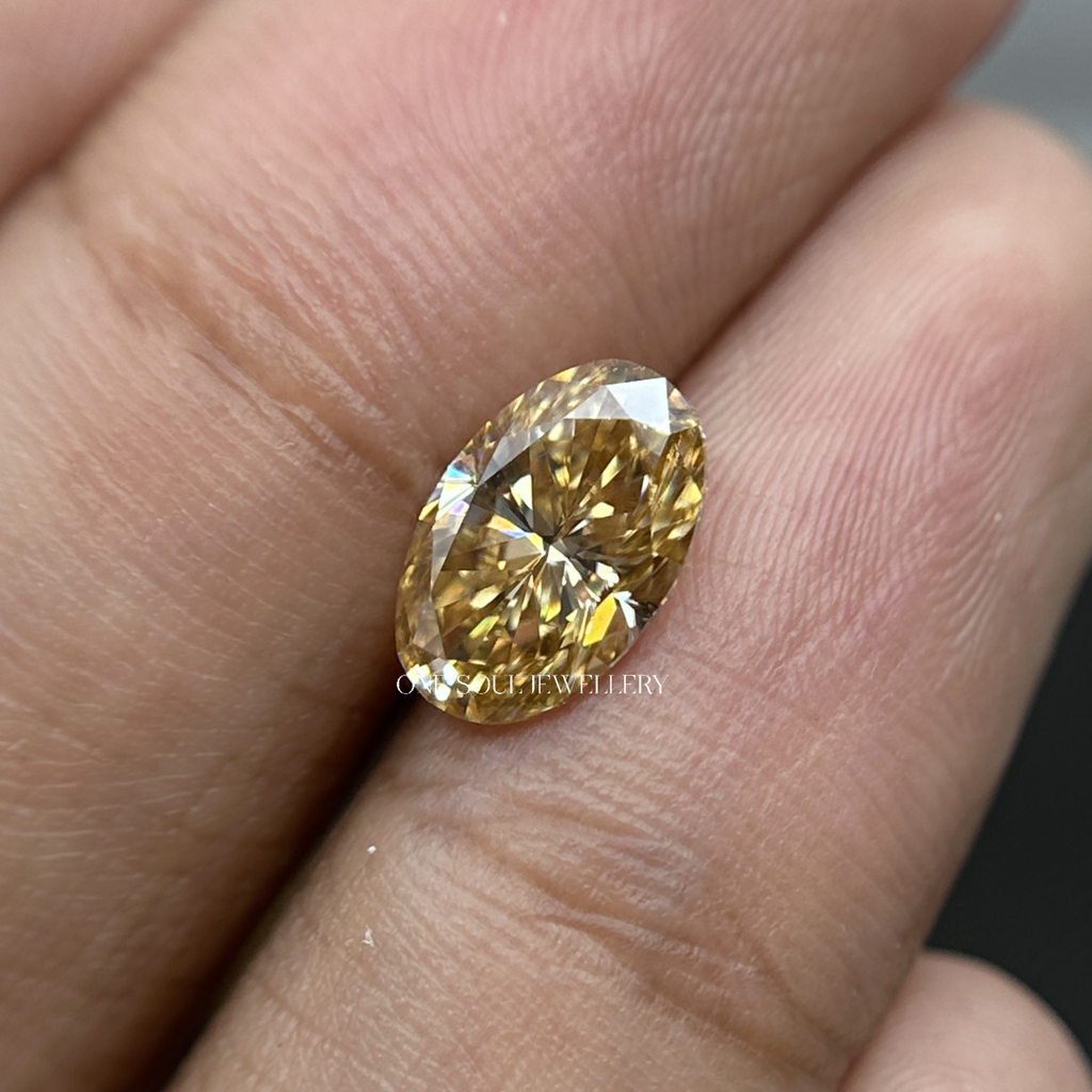 Sparkling 1.75CT Oval Cut Champagne Loose Moissanite, Ice Crushed Oval Moissanite for Engagement Ring/Wedding Ring,Customized Jewelry